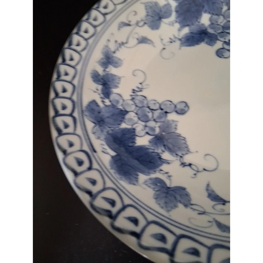 Vintage Blue and White Porcelain Bowl with Grape Design